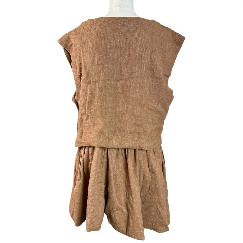 Free People Bohemian Beachy Neutral Skye Mini Skirt & Top Set Latte Small NWT